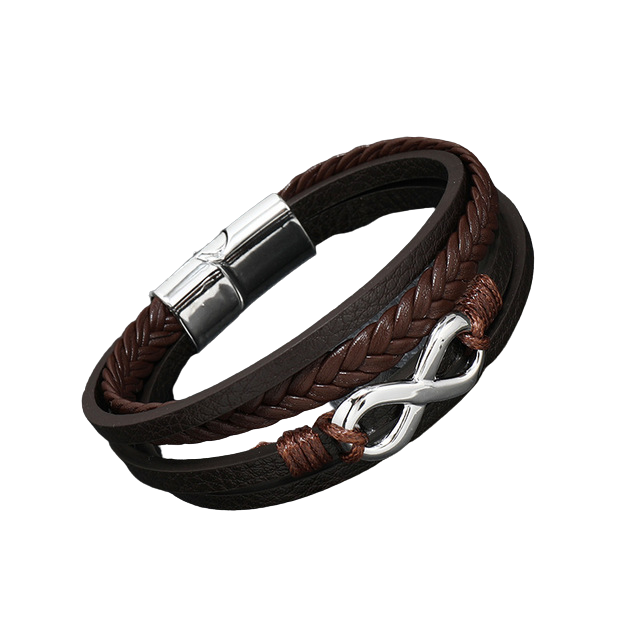 Luxury Stainless Steel Brown Genuine Leather Bracelet