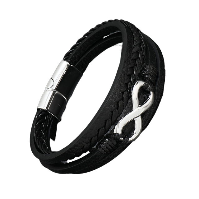 Luxury Stainless Steel Black Genuine Leather Bracelet
