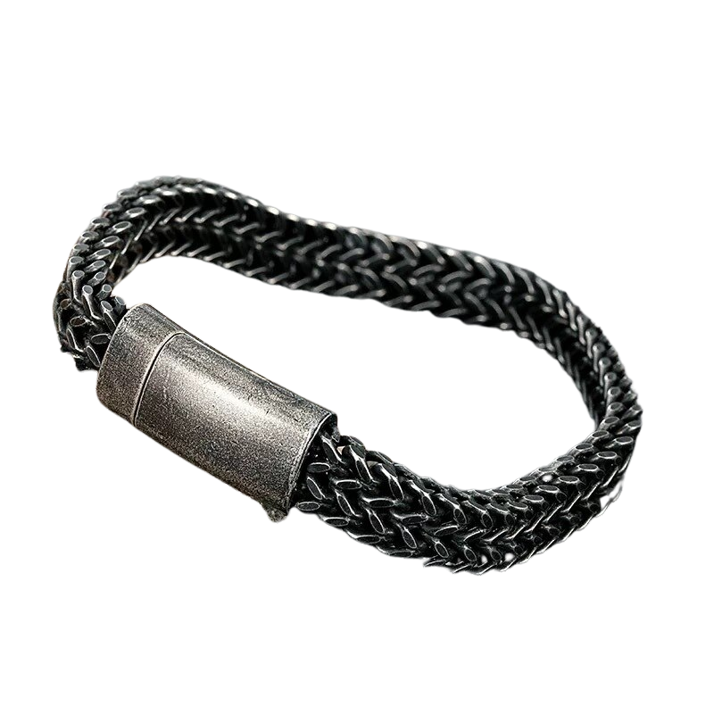 Luxury Stainless Steel Woven Double-Row Back Keel Magnet Buckle Bracelet
