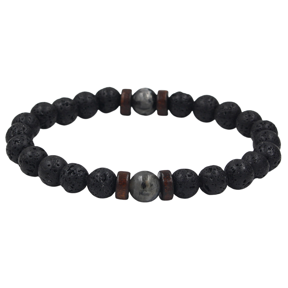 Volcanic Stone Bracelet with Lava Rock and  Wooden Beads