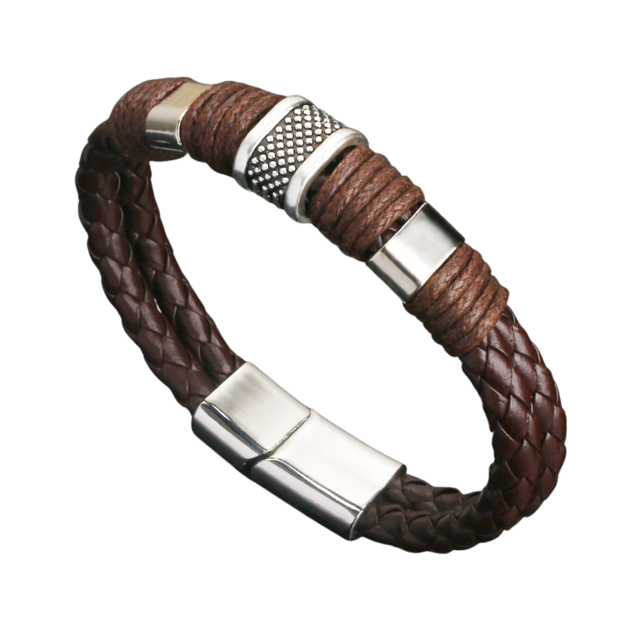 Classic Multilayer Braided Genuine Leather Bracelet (Brown)