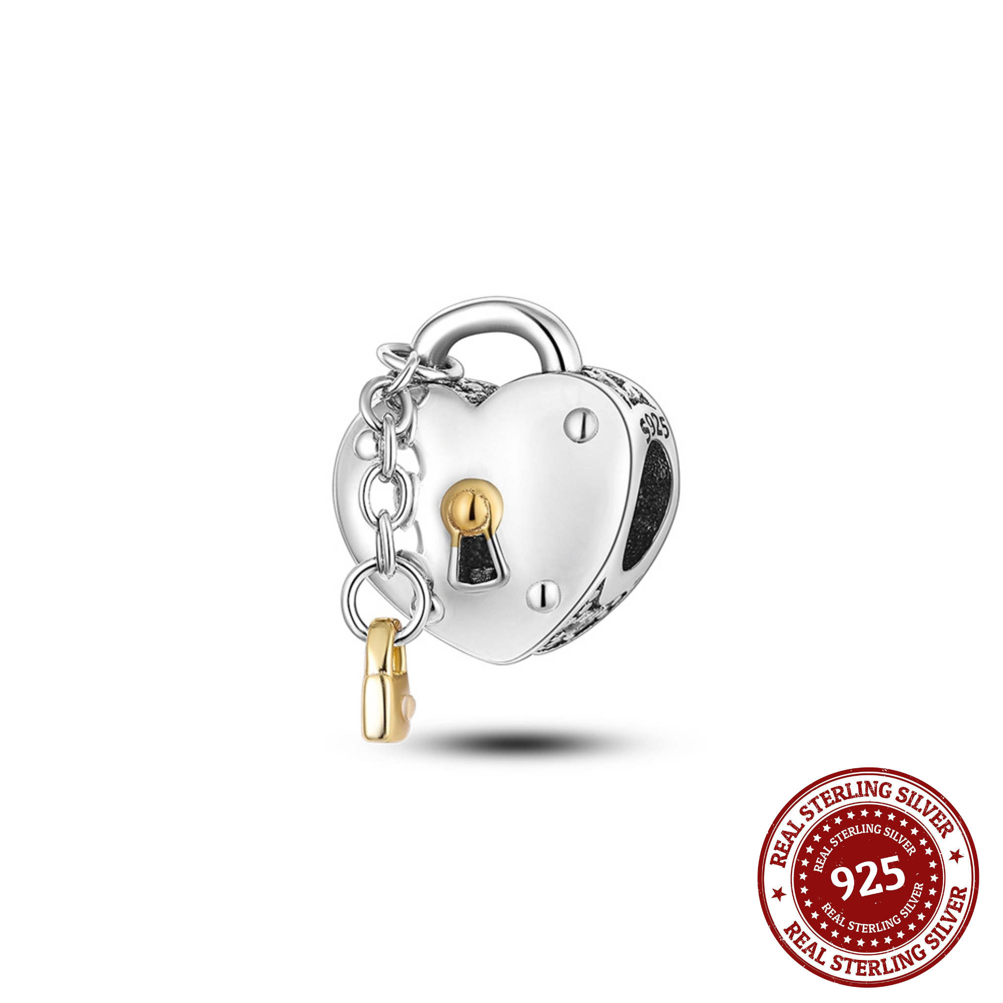 Two Tone Heart and Lock Charm