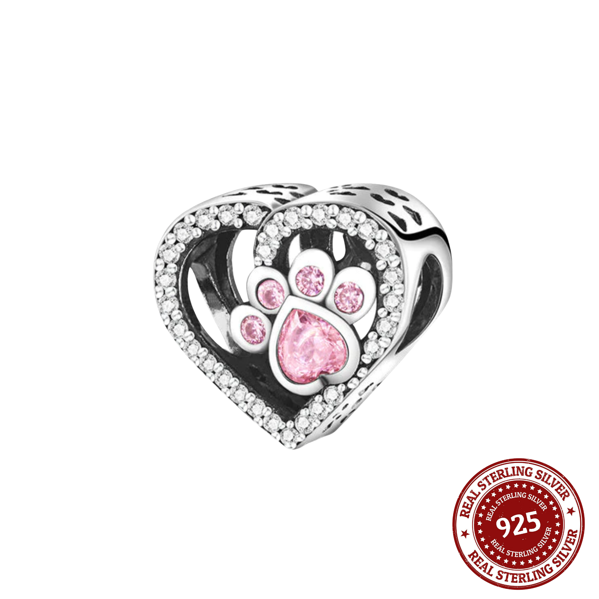 Pink Paw Heart Charm