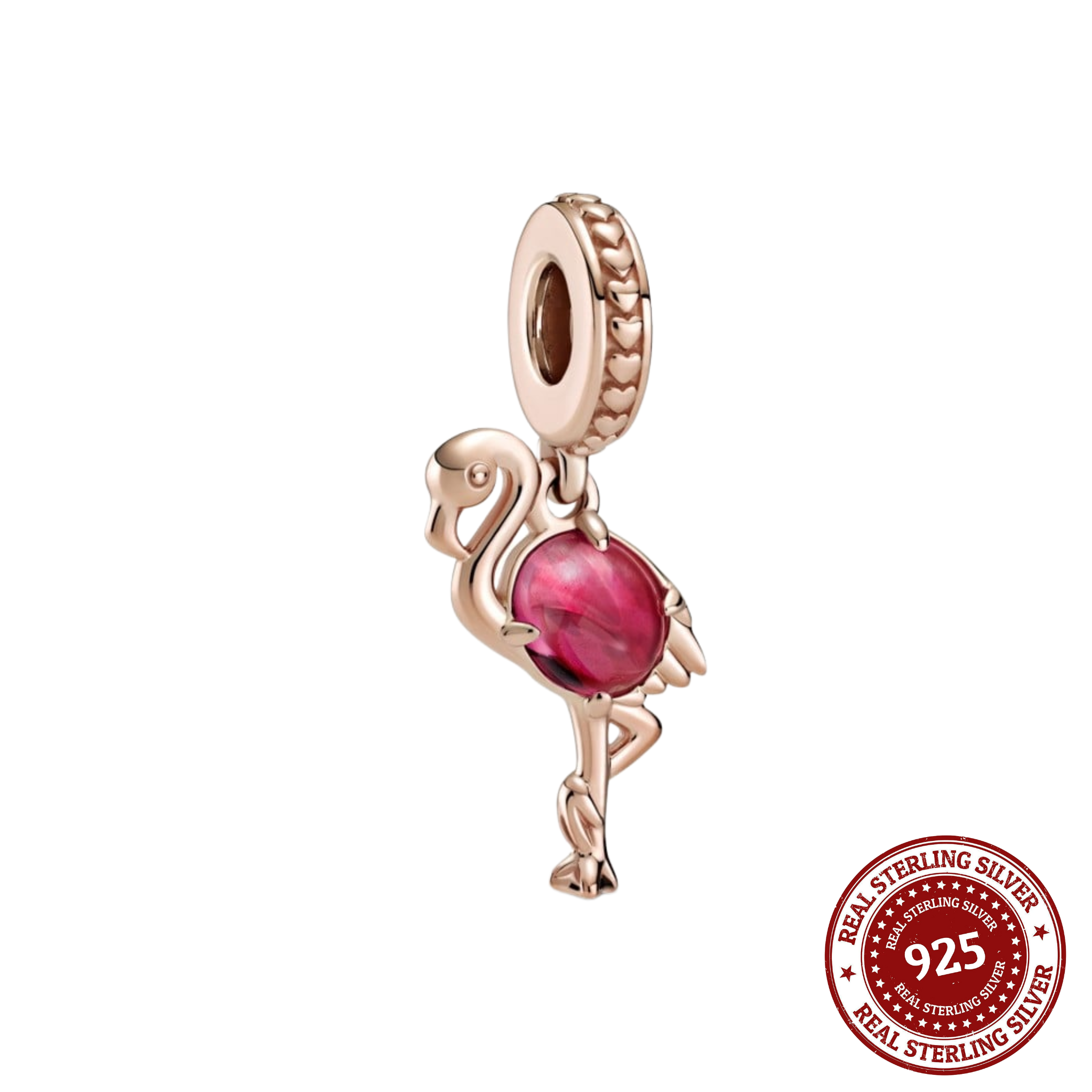 Rose Gold and Pink Murano Glass Flamingo Charm