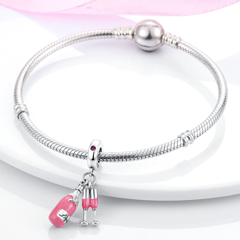 Pink Champagne bottle and Flutes Charm