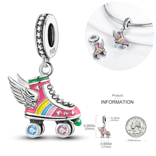 Dangle Colorful Enamel Roller-skate Charm