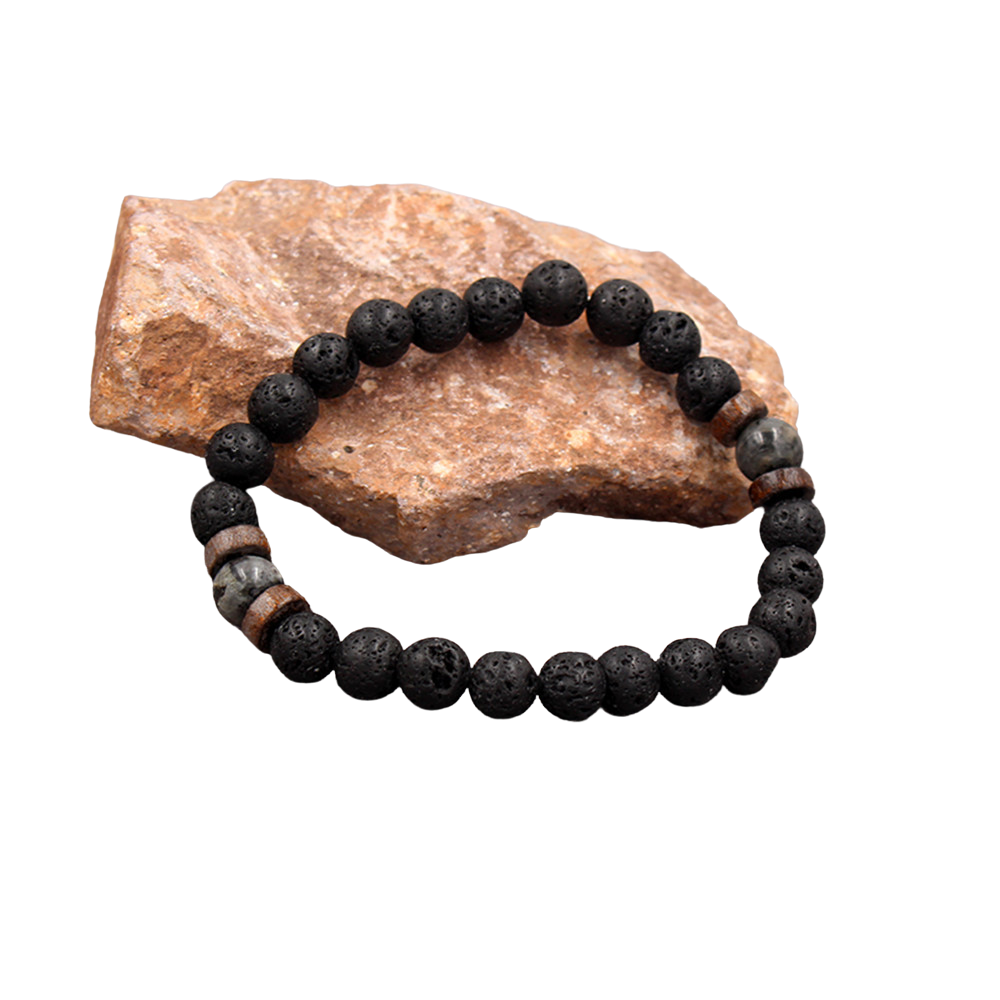 Volcanic Stone Bracelet with Lava Rock and  Wooden Beads