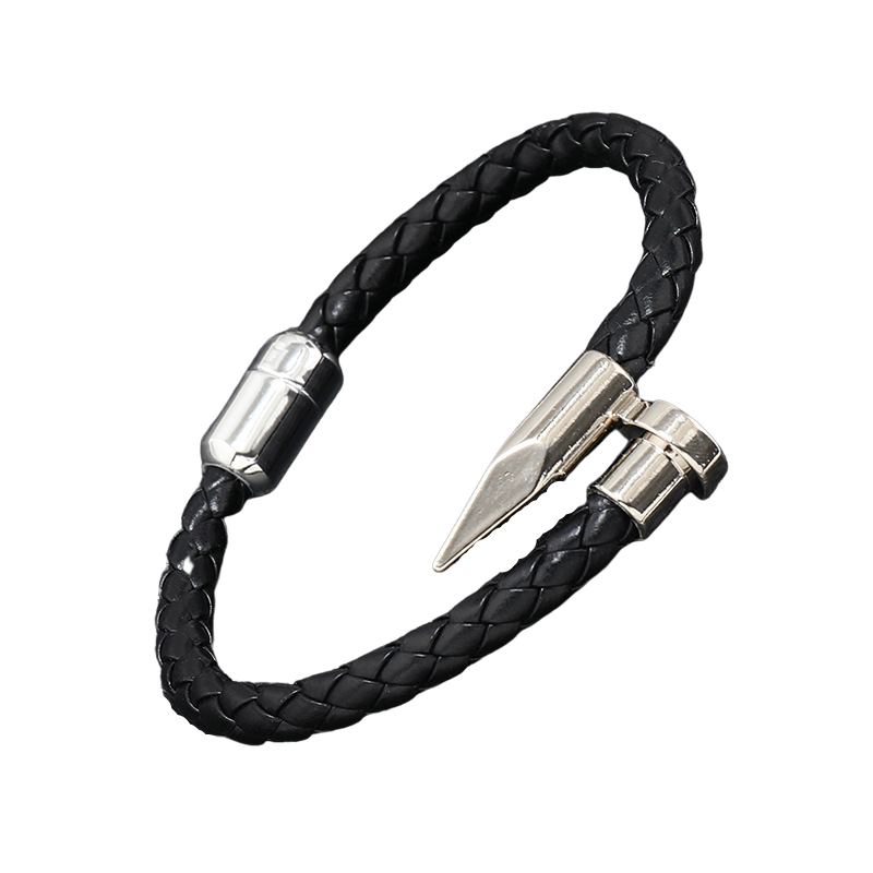 Stainless Steel Leather Leather Rope Bracelet with Alloy Magnet Buckle